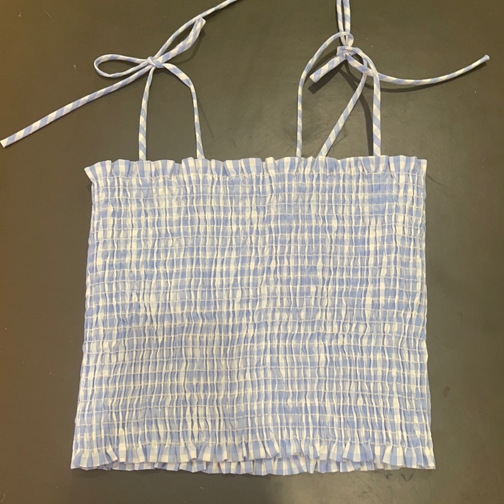 blue and white beachy crop top